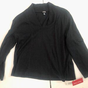 Rafaella Sportswear Black Long Sleeve V-Neck Top Size Petite Large